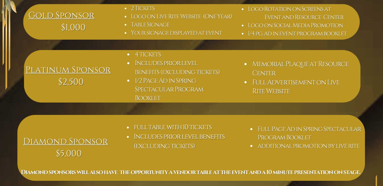 Live Rite Spring Spectacular Sponsorship Levels